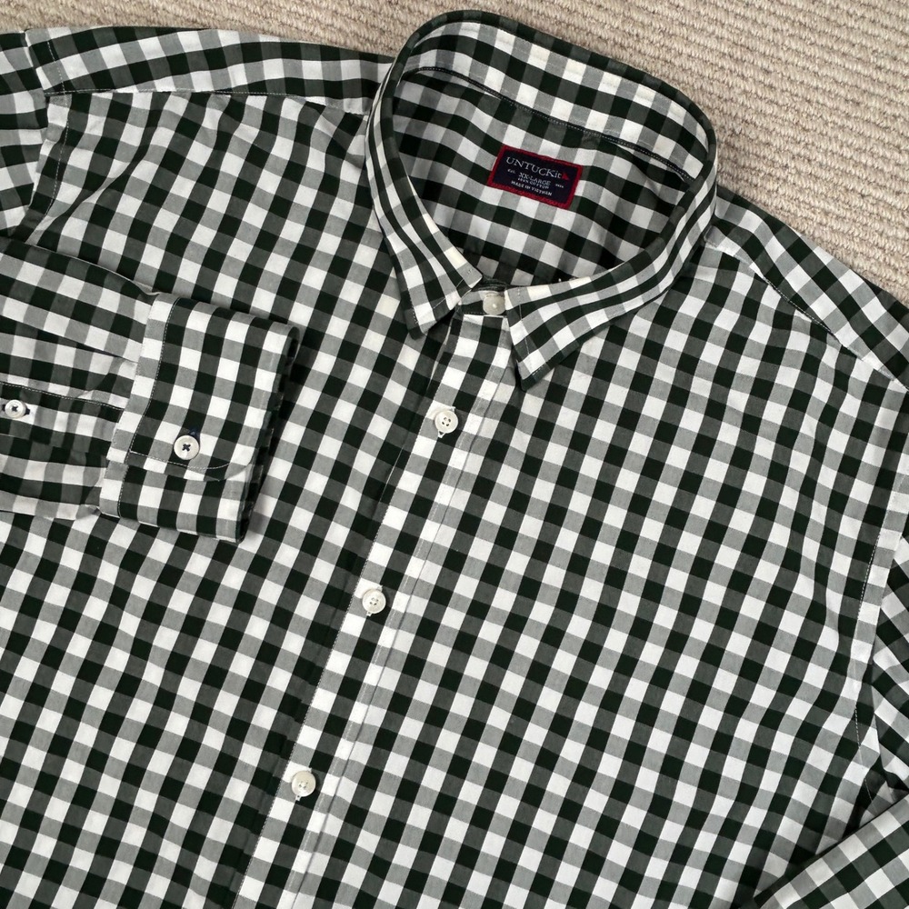 Untuckit Button Down Shirt Mens XXL Green White Gingham Preppy Classic Casual - Picture 13 of 13